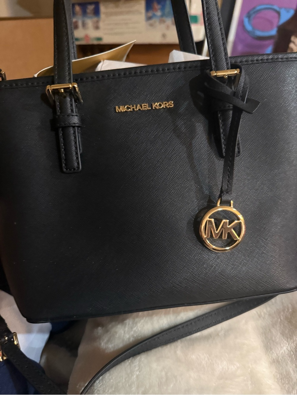 Michael Kors Black Saffiano Satchel with Gold Hardware